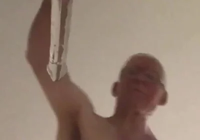 Close up View From Below Riding a Large Glass Cock