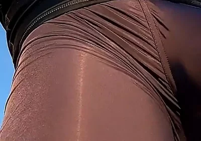 Fitness Instructor in Tight Spandex Gets Erect While Stretching (precum)