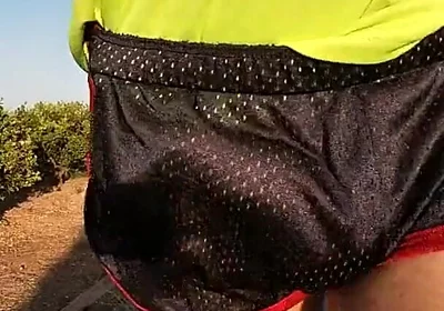 Tight Shiny Sport Shorts Bulging Routine (freeballing Outdoors)