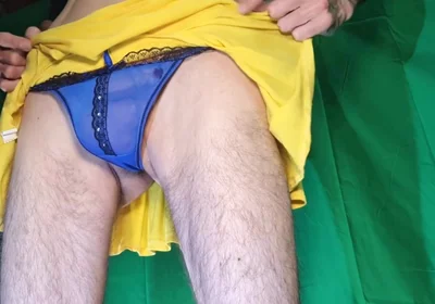Blue Mesh Thong Try on