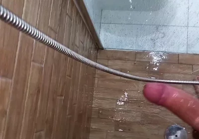 At My Stepmom's House. I Cummed in the Shower Showing My Big Cock - Very Risky Handjob