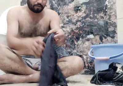 Indian Desi Man Enjoy Shower and Home Duty