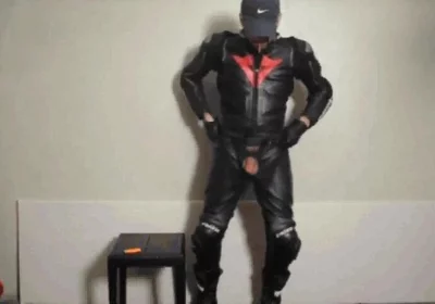 leather biker gear cum load