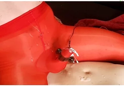 Sissy Boy Cumshot Through Nylon Bodysuit While Riding Fat Cock Anal Orgasm Lingerie