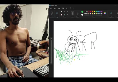Sharing My Computer Screen as I Attempt to Draw an Ant While Stroking My Cock