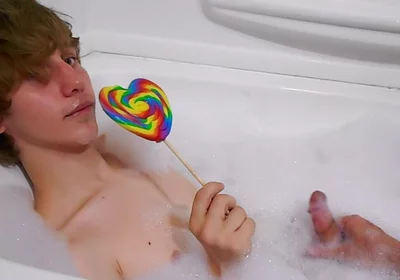 Age play handjob in the bathtub
