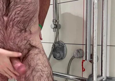 Thick cock and hairy arse shower