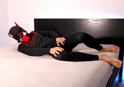 Horny Neoprene Puppy Humping and Teasing Himself
