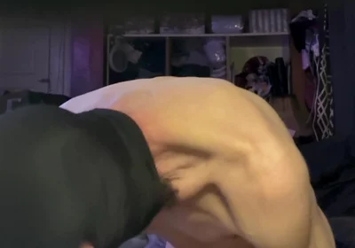 Crossdresser Michelle Wearing Black Bodysiit While Playing with Cock