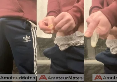 Amateur Horny Flatmate Cums in Condom in Adidas Sportswear