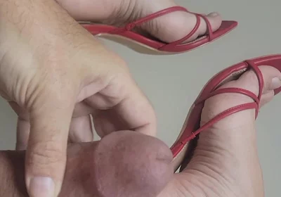 Jerking Big Cock off in Red Heels