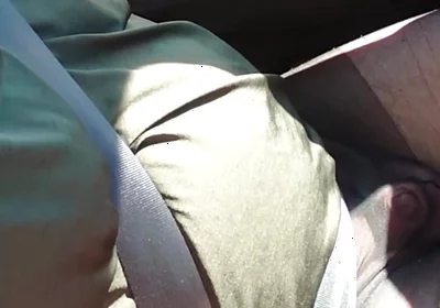 Nylonjunge Driving Car in Black Pantyhose