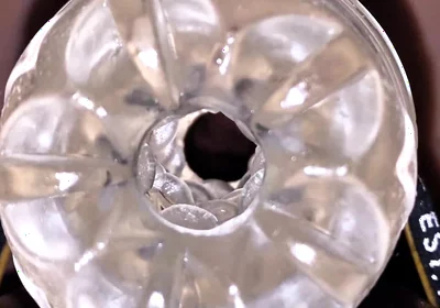 Close-up Cock in Tool for Masturbate Orgasm on Flash
