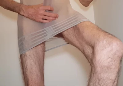 Cumming in My Striped Mesh Dress