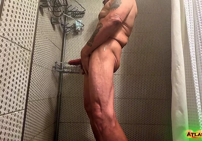 Solo Shower Scene - Soaping up and Dropping Loads