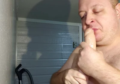 Inject Lot of Lube Down Throat and Deepthroat 8 Inch King Cock Dildo