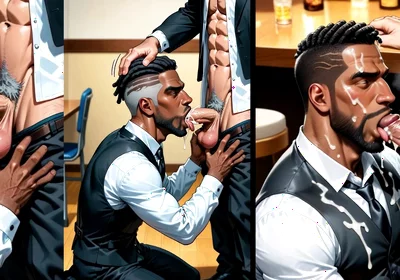 Black Waiter Sucks the Dicks of Customers and Kitchen Colleagues in Front of Everyone. Slide Pics Compilation Hentai