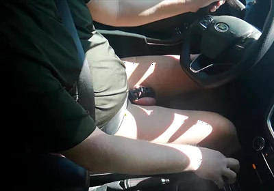 Small Penis in Cage While Driving in Pantyhose