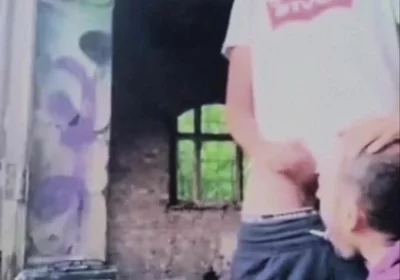 A Dude Is Jerking off in an Urban Exploration Setting and Gets Caught by a Blowjob Artist.