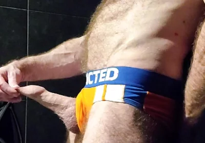 Muscle Bear Showing off His Uncut Cock