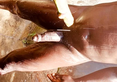 Outdoor Shower Takes Into Wide Cumshots