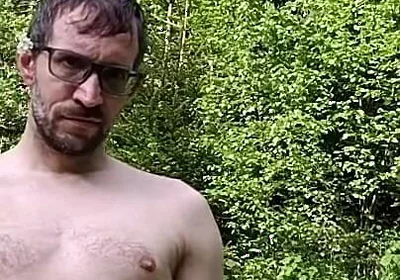 Masturbating Outside in the Woods Completely Naked, Huge Cumshot