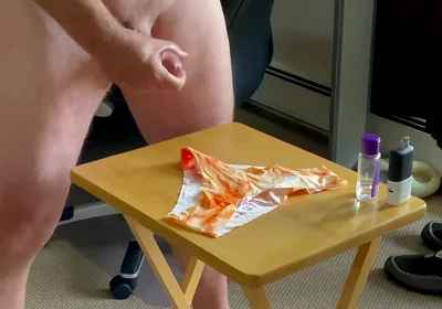 Lubed up Shaved Cock Edging in Panties Extended Angle