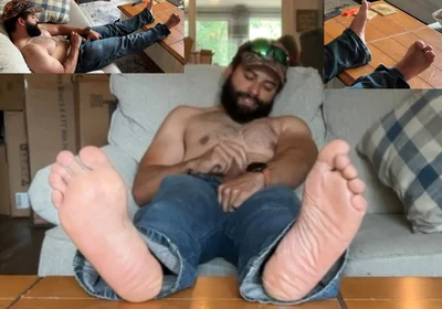 Foot POV Bearded Muscle Bloke Squirts Cum on Himself