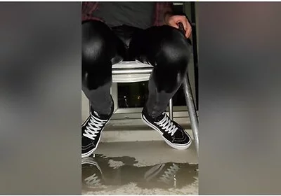 Pissing Skinny Jeans On Balcony