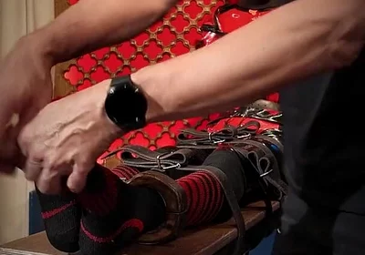 Slave Drone Tickling Session Silicone Suit, Socks & Merciless Sole Play
