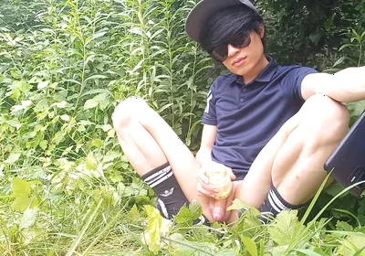 Gay Twink Jon Arteen Jerks off His Cock with an Oiled Fleshlight Outside in the Wilderness, His Cock Leaks Precum and Ejaculates