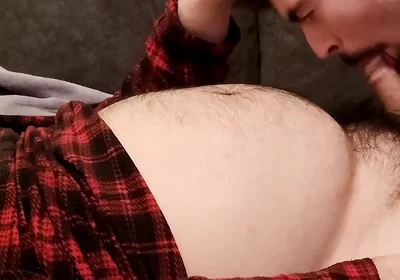 Sucking off a Hairy Bear on the Sofa