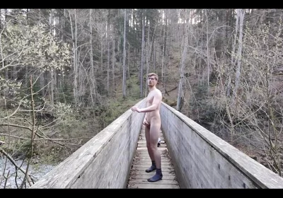 Horny French Twink Is Jerking off Outside on a Bridge