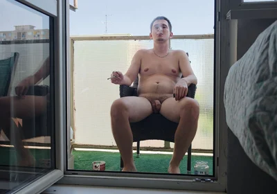 Exhibitionist Enjoys His Cigarette and Coffee Naked on the Balcony