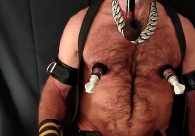 Stepdad Playing with Strap-on While Smoking His Pipe