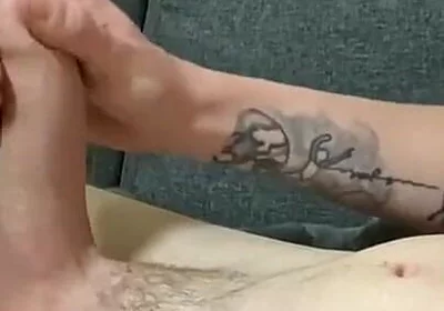 Naked Twink Lays on Sofa Stroking Huge Uncut Cock Until Cumming on Ripped Abs - Amateur Solo