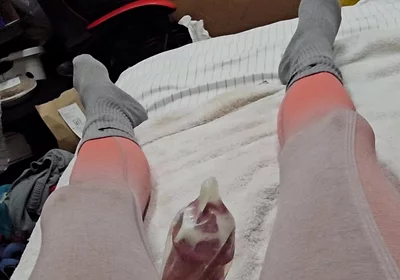 Edging in Condom and Finally Relese a Massive Load Inside!