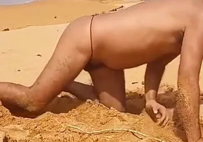 Ladysilva on the Beach Showing off His Hot Ass in Red Panties